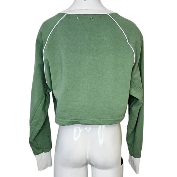 Gymshark Womens Legacy Cropped  Cinch Waist Sweater Size Medium Green Logo - Picture 2 of 7
